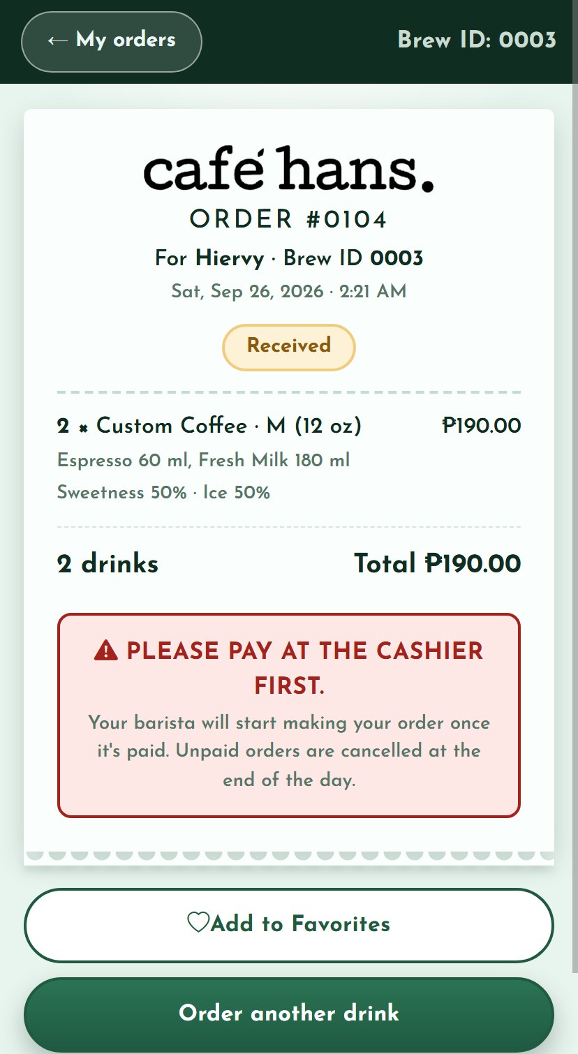 An order ticket asking the customer to pay at the cashier first, on a phone